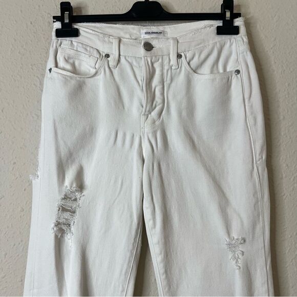 Good American Good Boy White Distressed Straight Jeans Size 2/26 - Picture 5 of 12